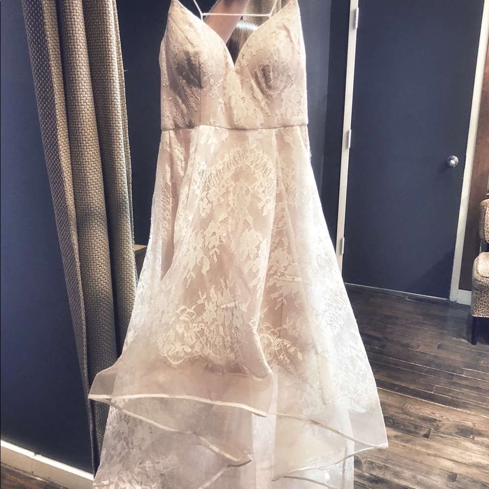 Bariano Australia White Lace High Low Gown